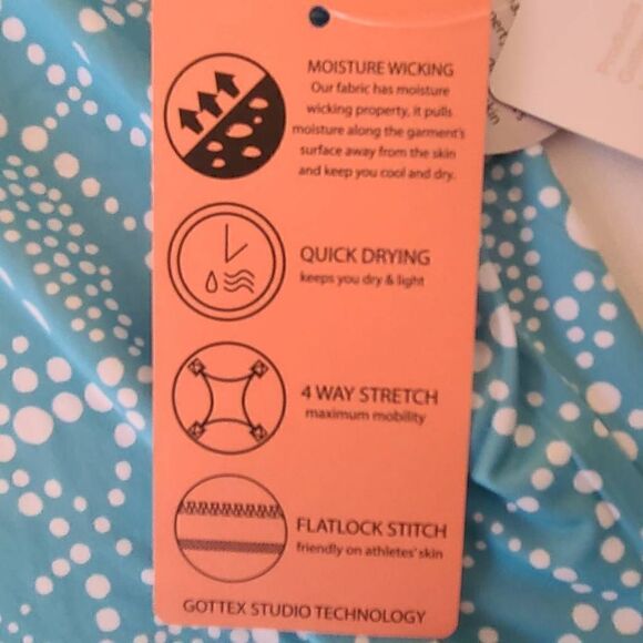 X By GOTTEX Womens Polkadot Pullover Activewear Top Aqua White Size Large NWT - Picture 12 of 13